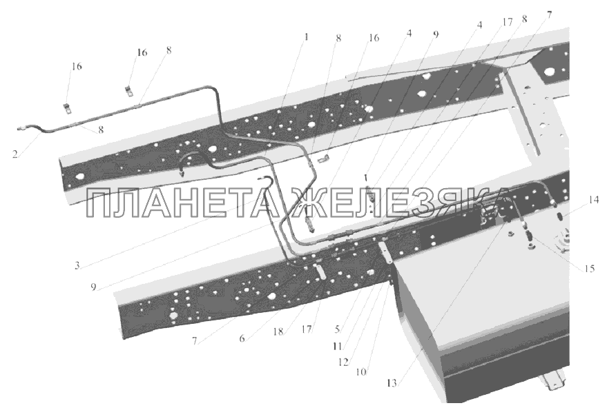 Установка топливопроводов (без подогревателя) 6303A5-1104002-010, 6303A5-1104002-700 МАЗ-6303A3, 6303A5